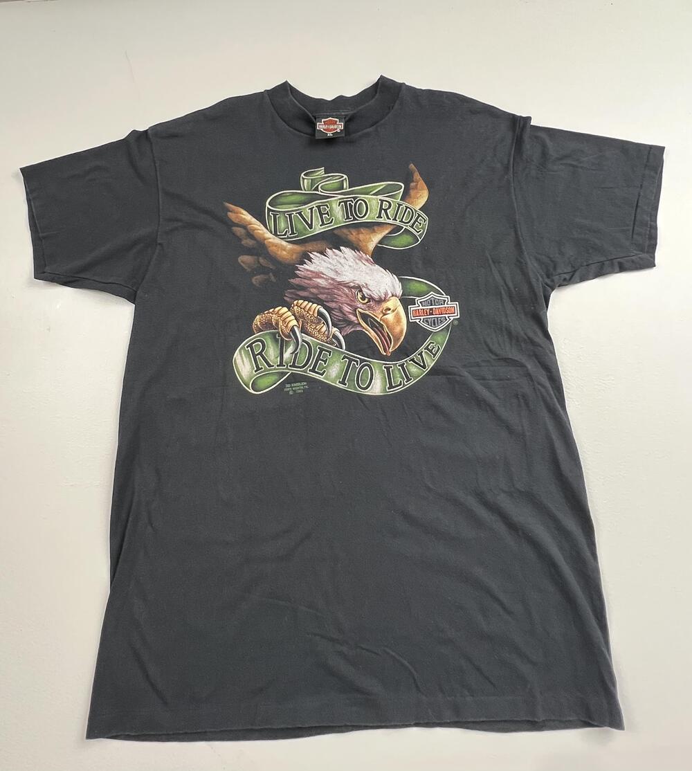 Vintage Harley-Davidson Shirt Mens XL Live To Ride Eagle Tee 3D Emblem 90's USA